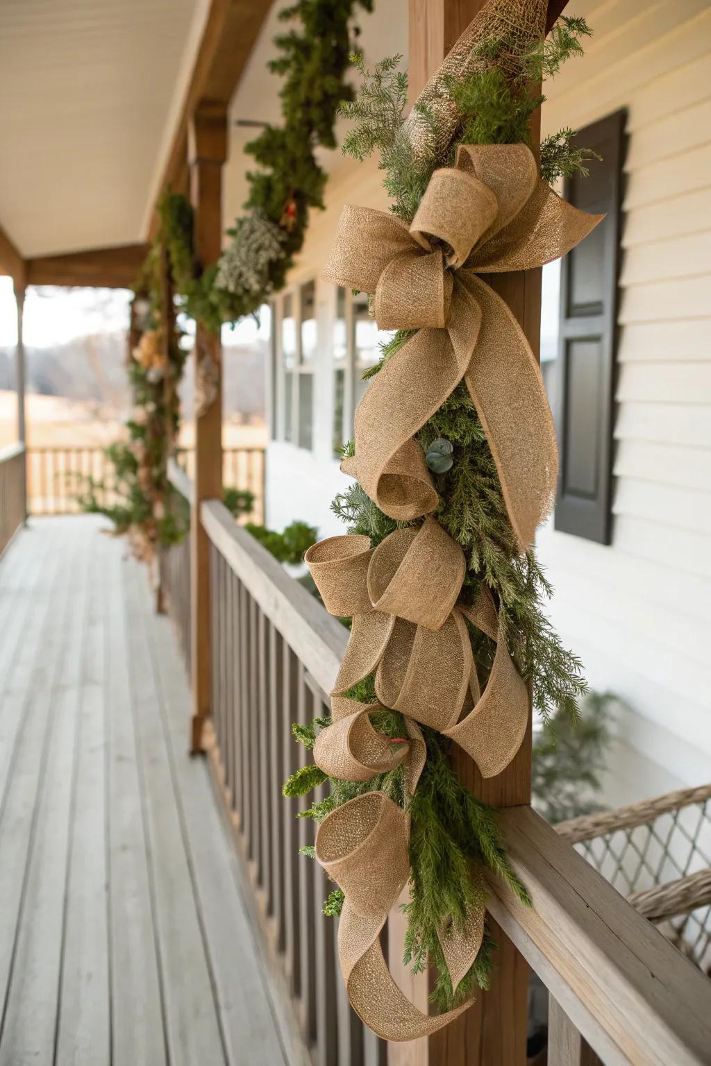 Jute fabric lends a captivating rustic impression to your holiday ornamentation.