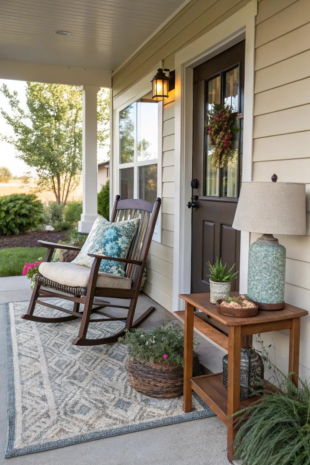 Design a cozy nook with a carpet and a rocking chair.