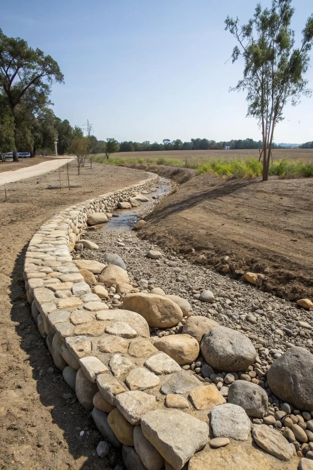 Stone borders forge a sleek and defined boundary for your creek bed.