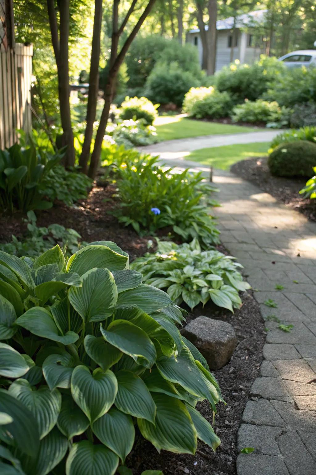 A shade garden haven provides a peaceful retreat.