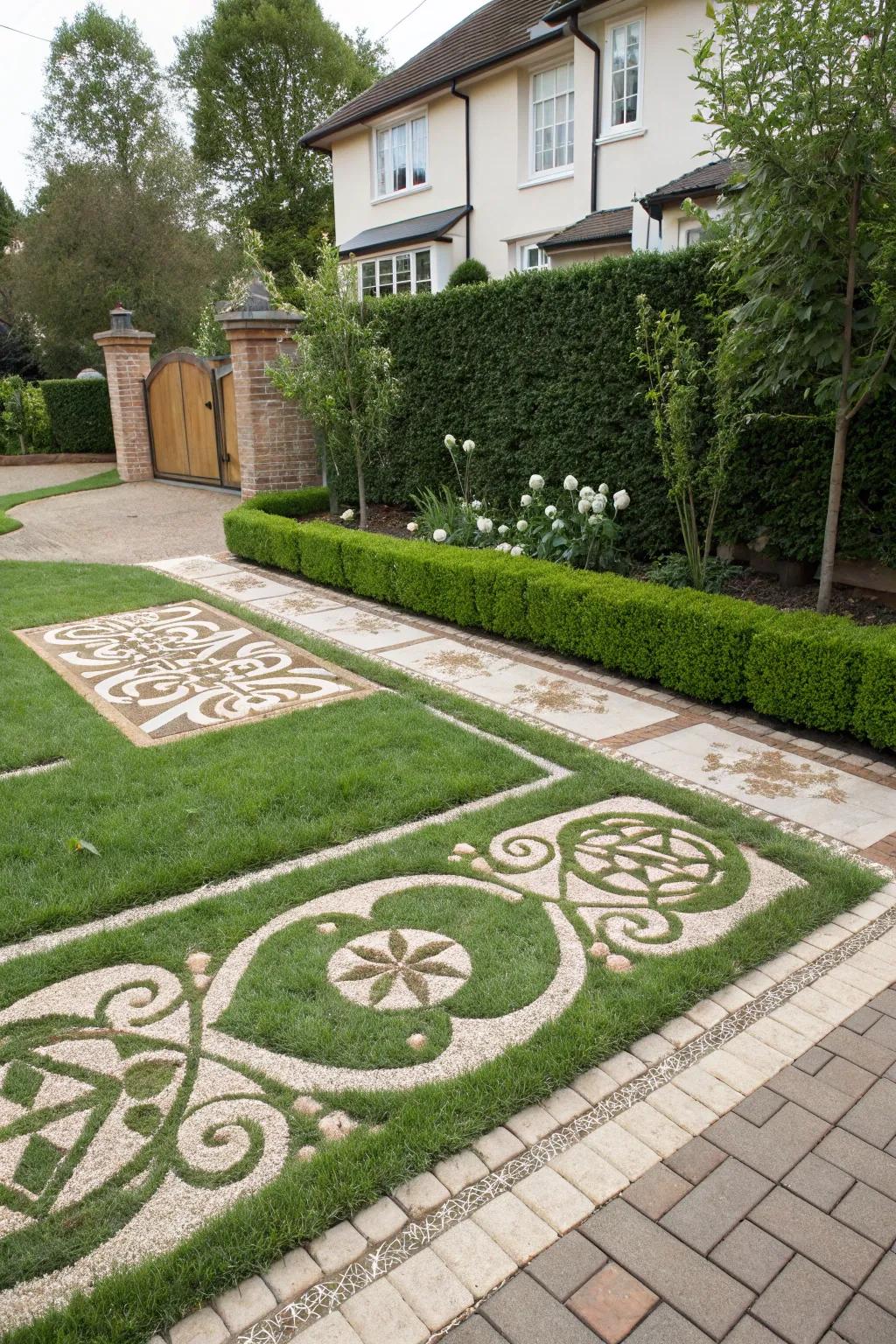 Artistic lawn designs can subtly delineate your property while inserting visual intrigue.