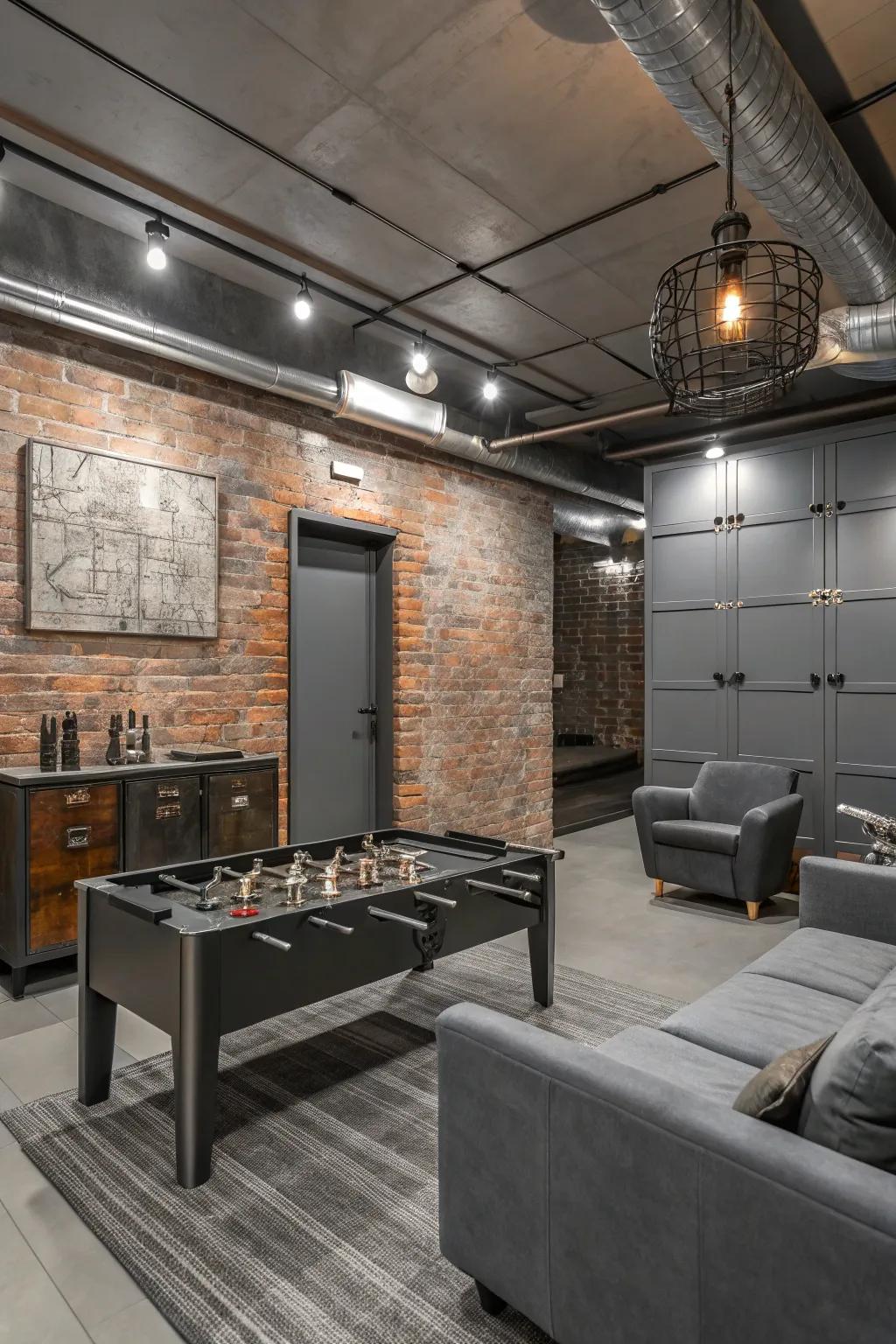 Industrial chic style gives your game room a modern edge.