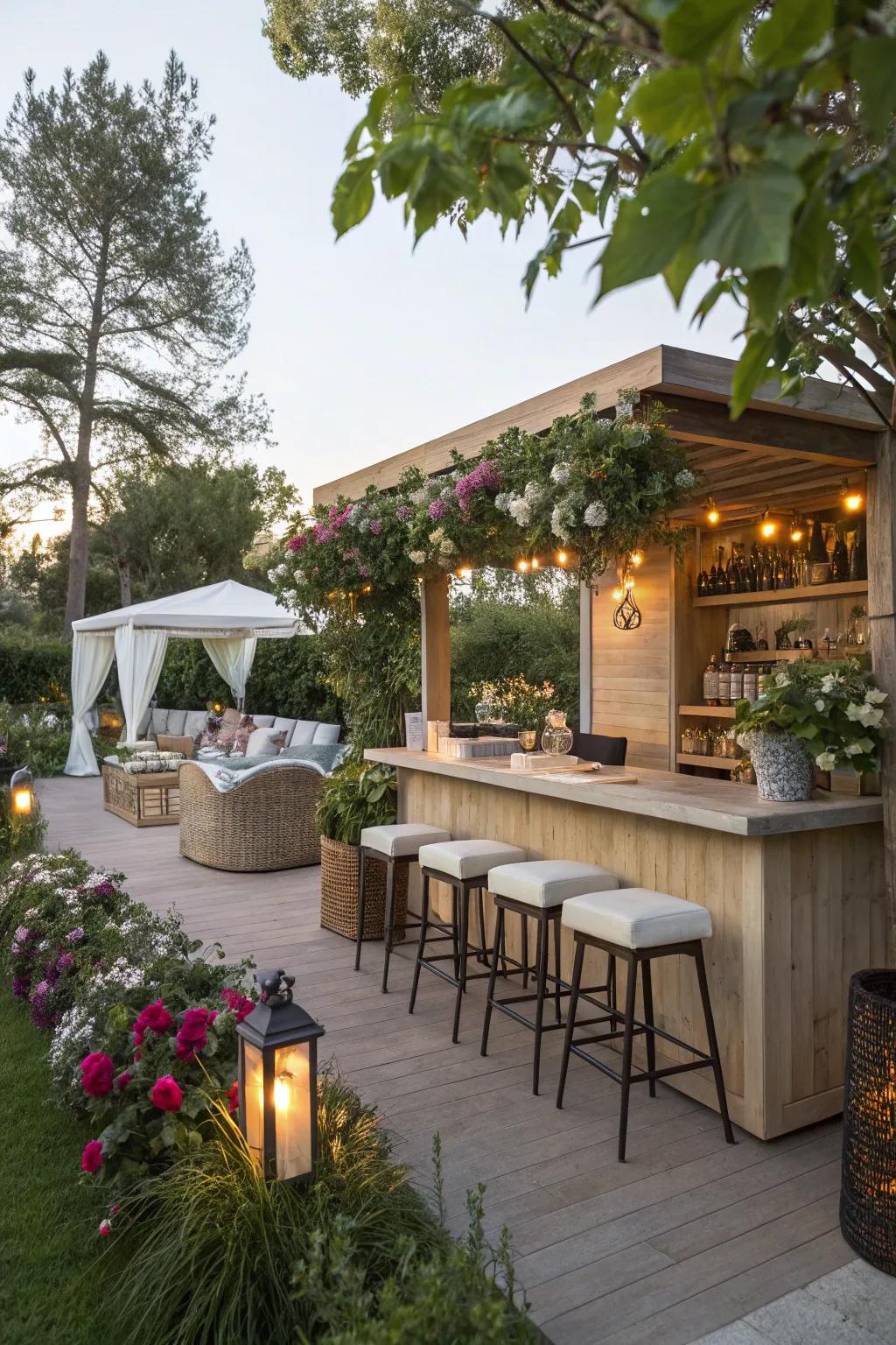 Comfortable seating at a garden bar.