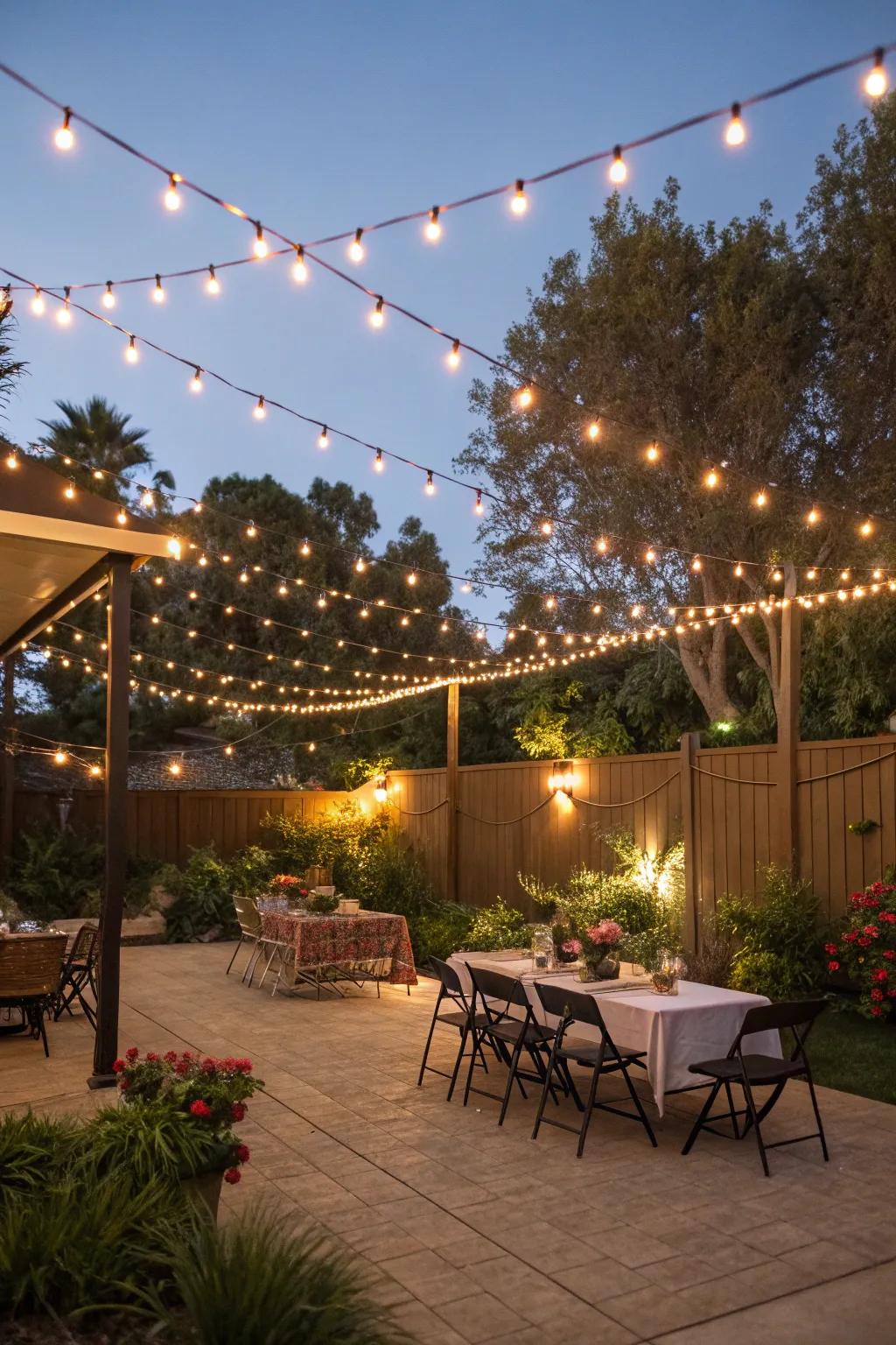 Forge a celebratory vibe with terrace strand lights.