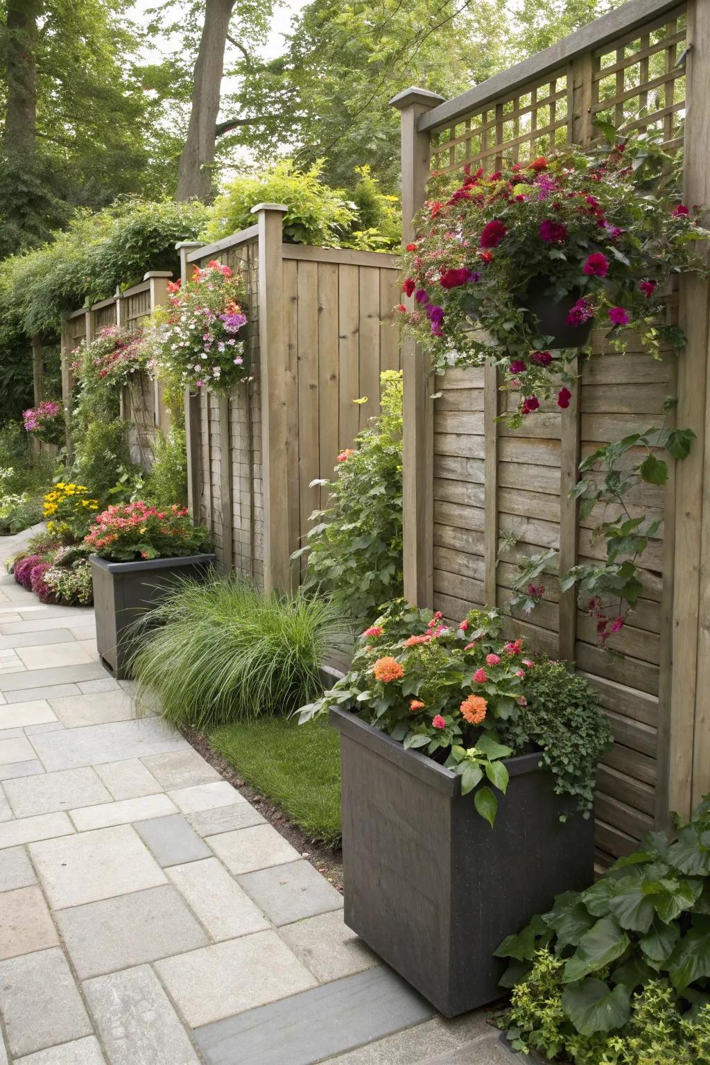 Planters enhance privacy while adding greenery.