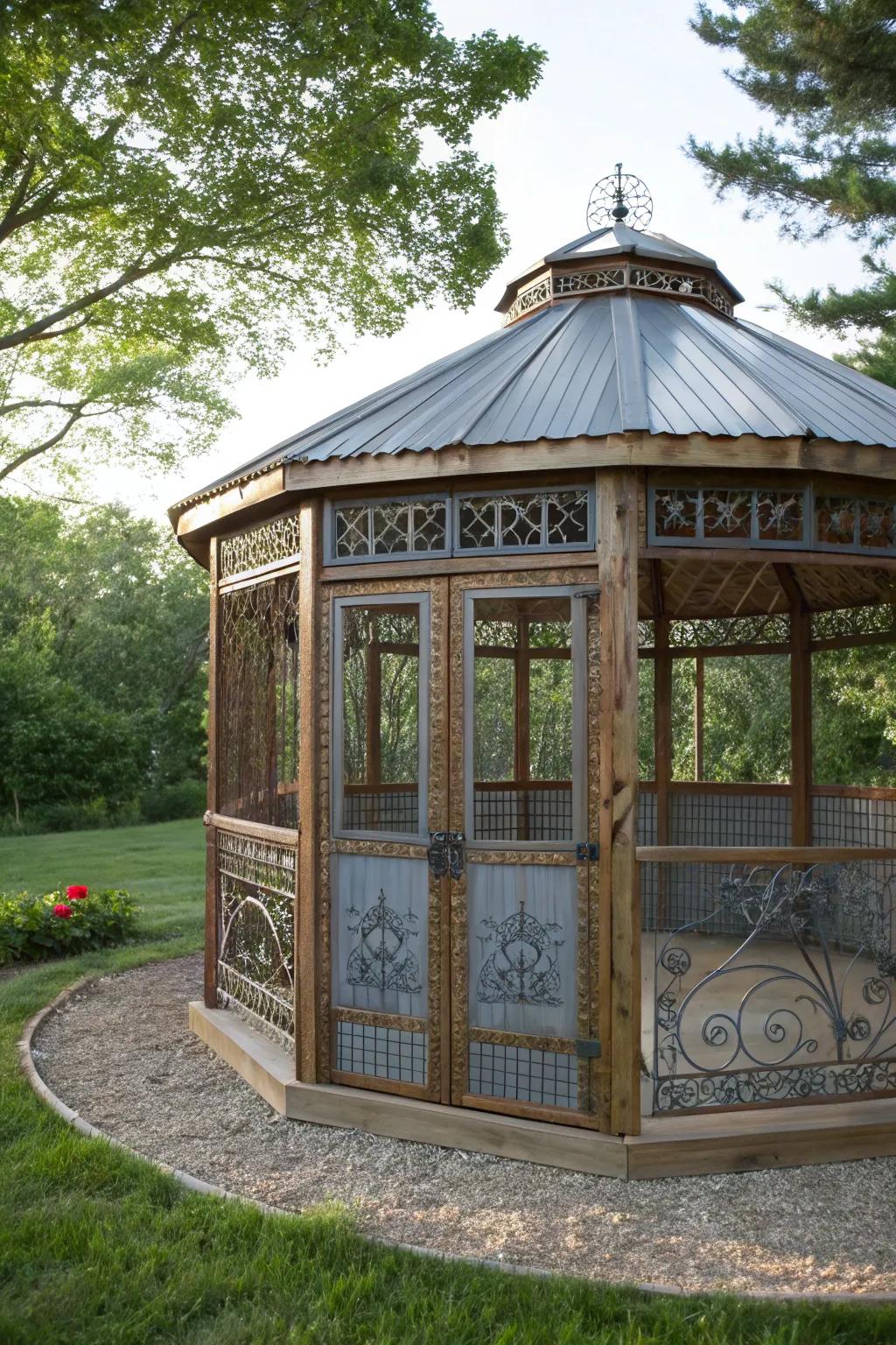 Embrace outdoor serenity with a stylish screened-in grain bin gazebo.