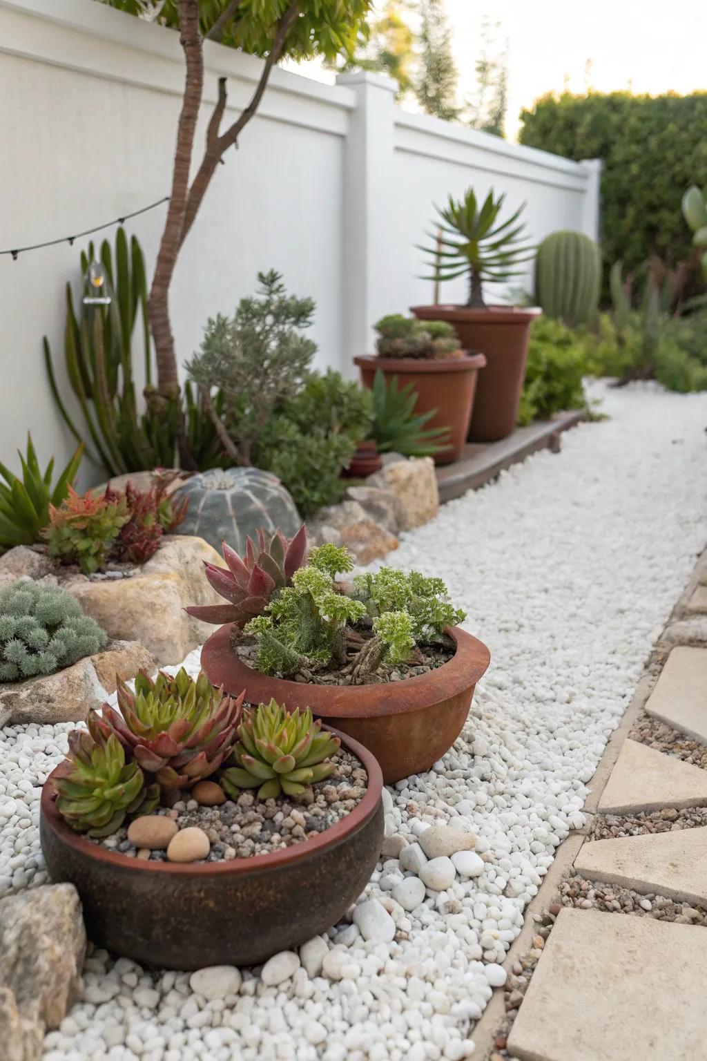 Succulents thrive in the well-drained environment of a gravel garden.