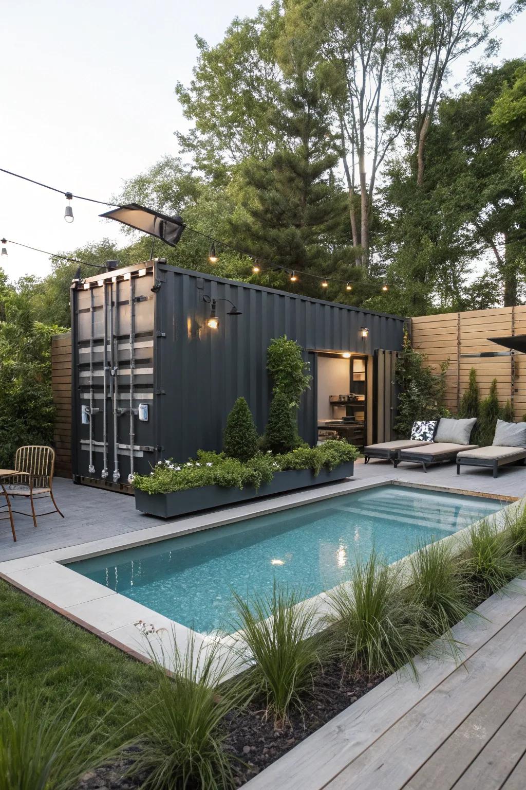 A modern take on pools using a shipping container.