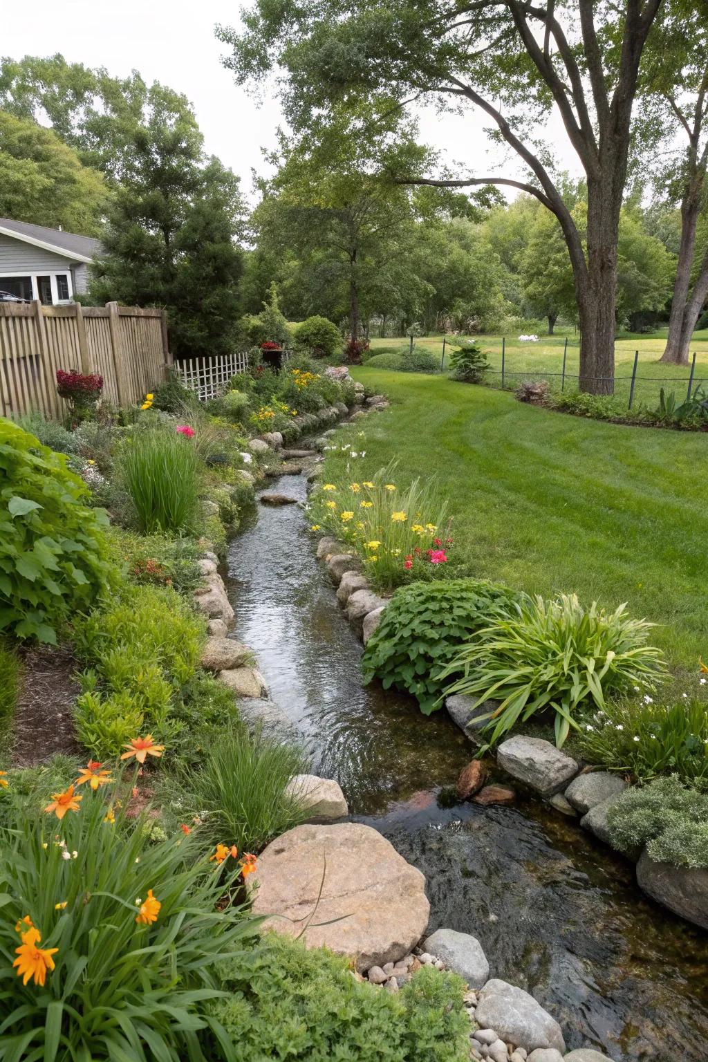 Ditches guide water away using natural land formations.