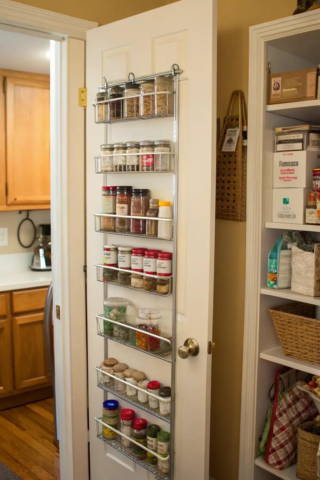 Over-the-door frames provide added storing for seasonings.