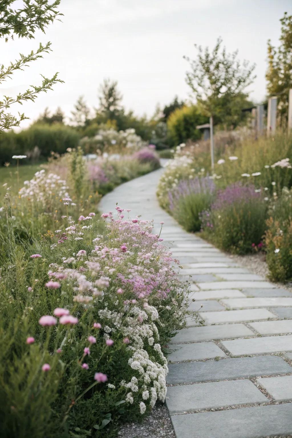 Step into serenity with a garden path lined with dreamy drifts of wildflowers.
