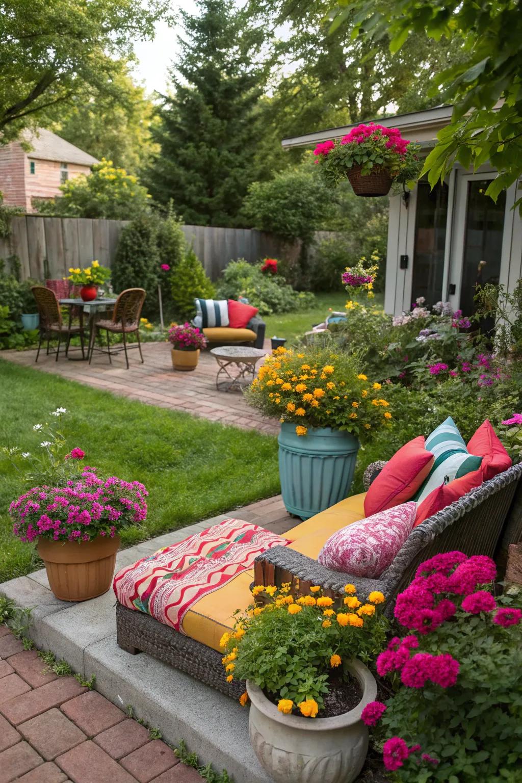 Lively accents infuse vibrancy into your outdoor space.