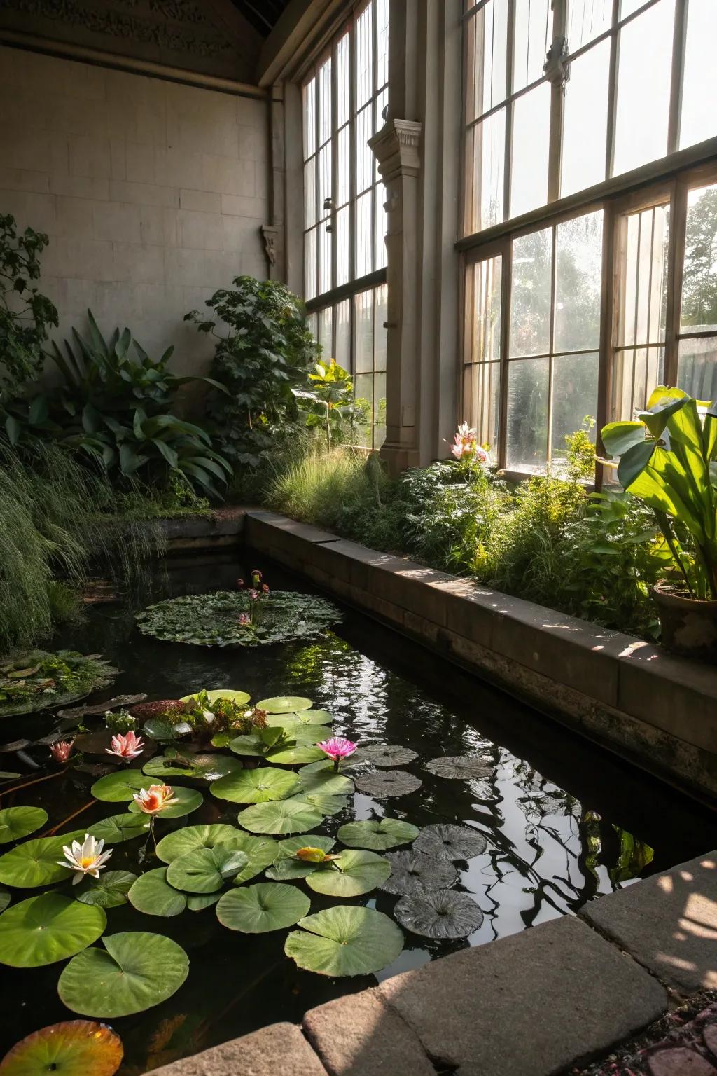 Flora pool accents create an abundant and refreshing pond setting.