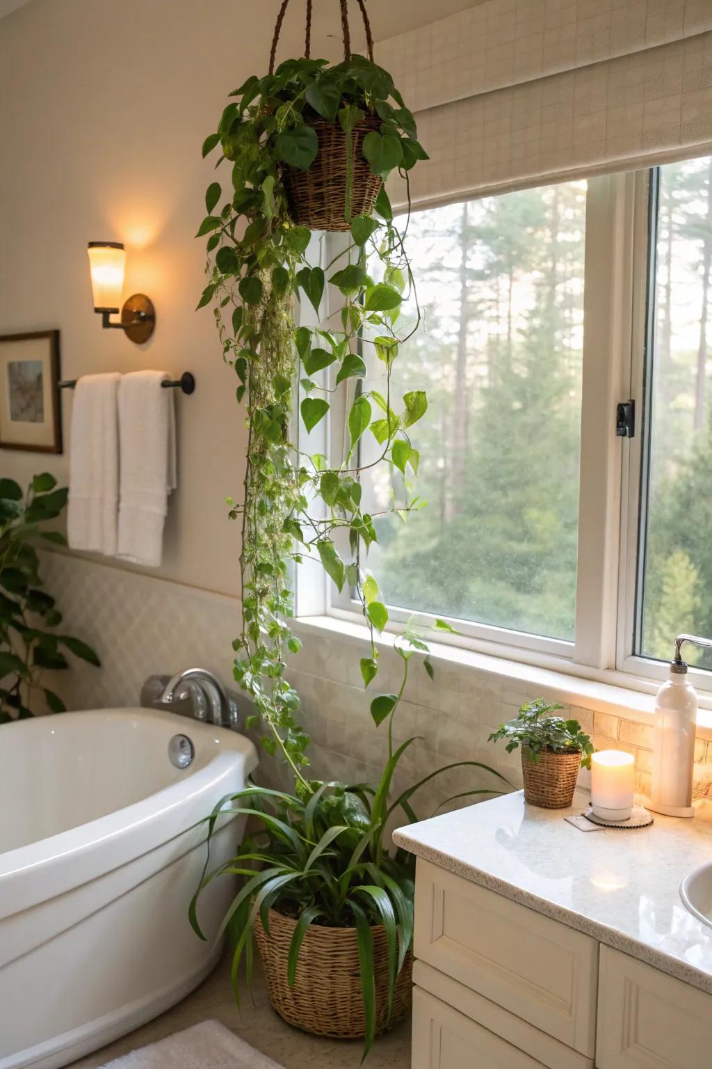 Create a spa-like atmosphere with bathroom pothos.