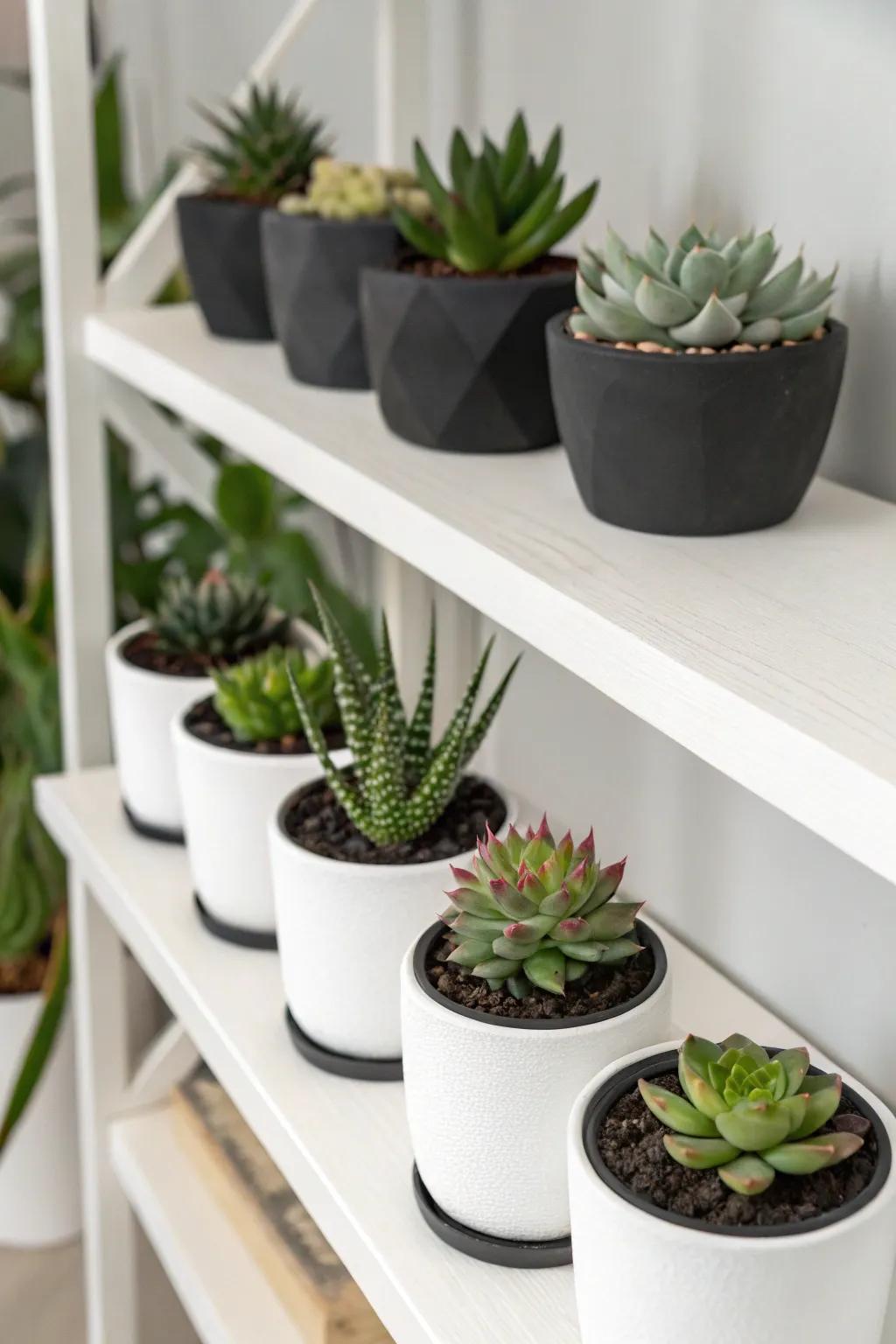 Minimalist planters highlight the natural beauty of succulents.