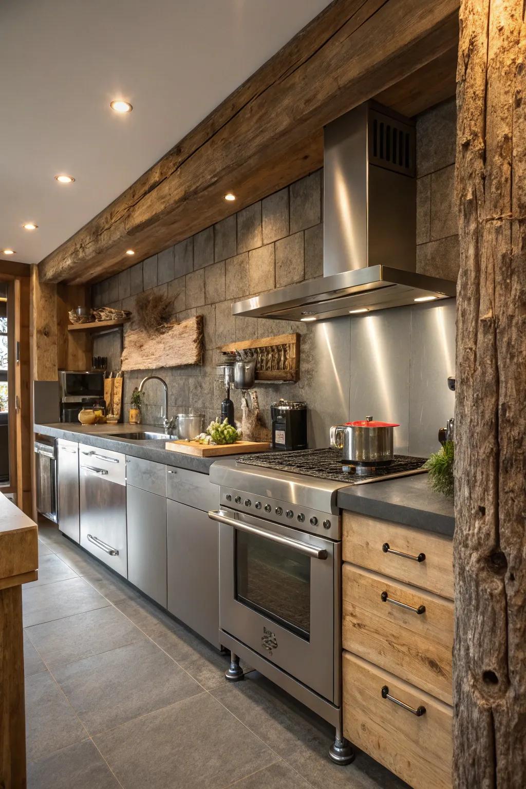 A mix of textures for an eye-catching industrial farmhouse kitchen.