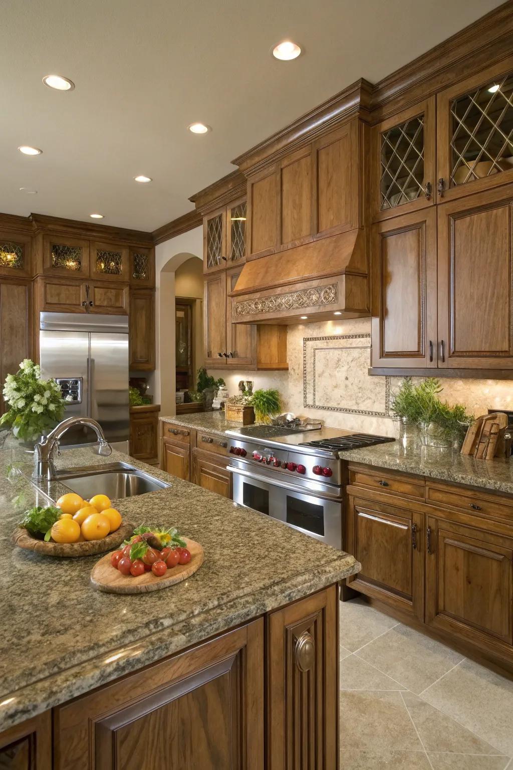 Granite countertops bring natural beauty and robustness.