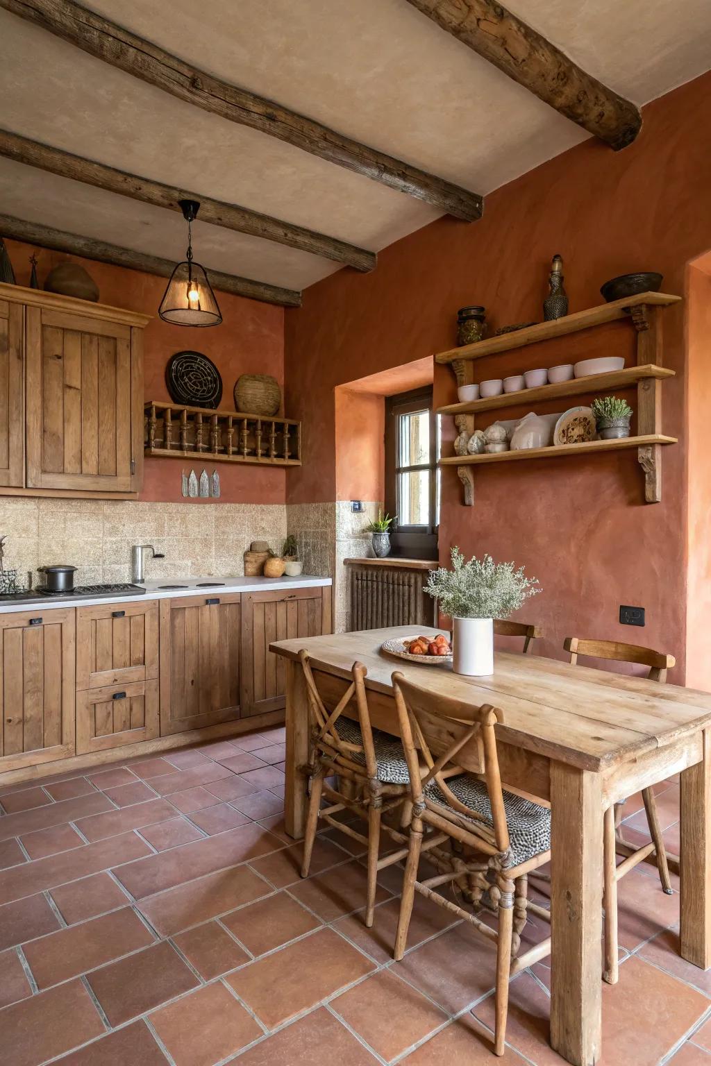 Earthy terracotta tones bring a welcoming warmth to your kitchen.