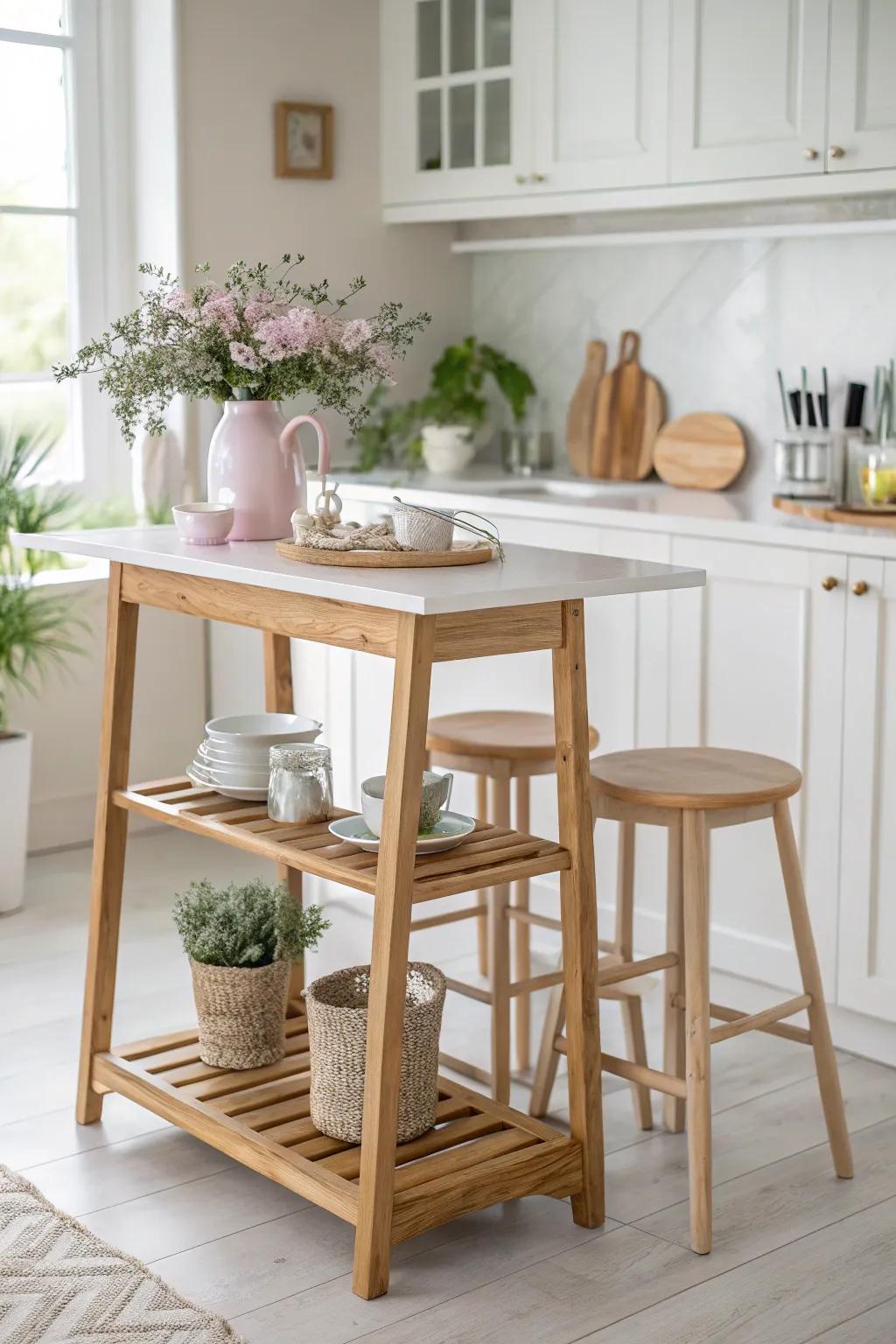 Elevate your kitchen's functionality and style with a charming multi-level island design.