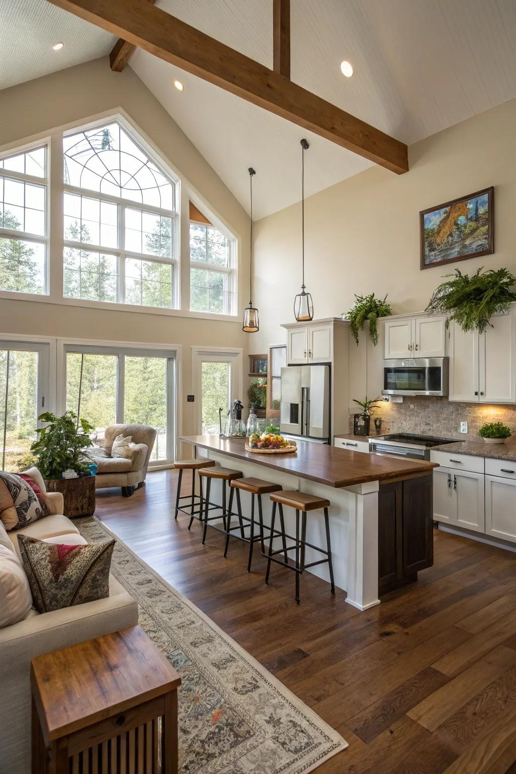 An open design enhances the feeling of space and connection in this kitchen.