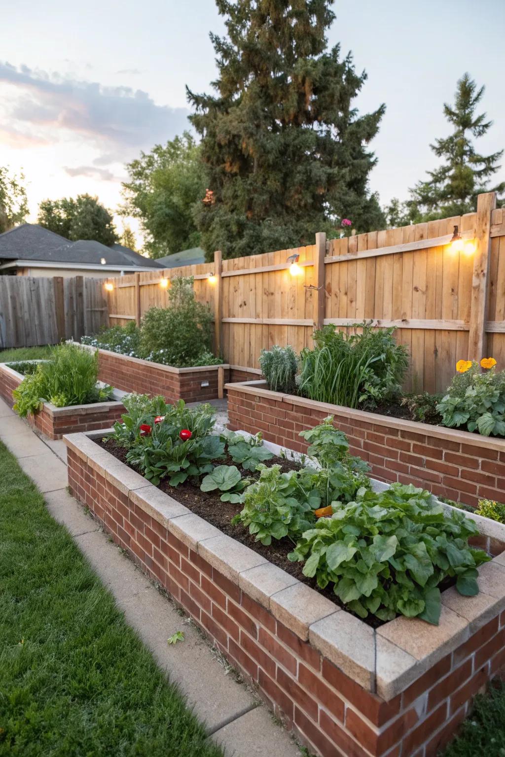High garden plots feature defined and raised planting areas.