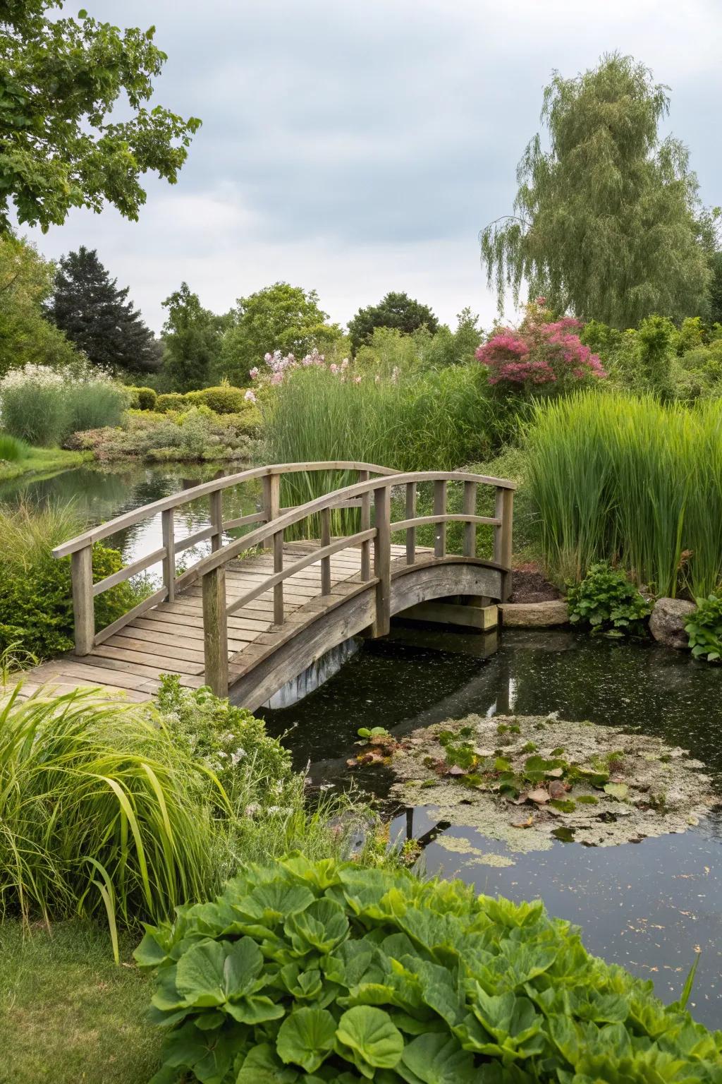 A timber bridge adds enchantment and function to your garden.