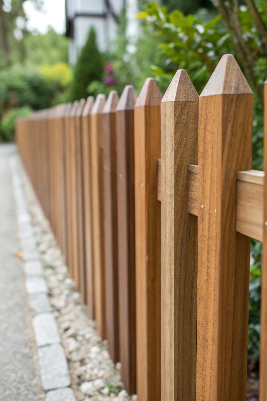 Elevate your garden with sleek, vertical timber stakes for a touch of modern elegance.