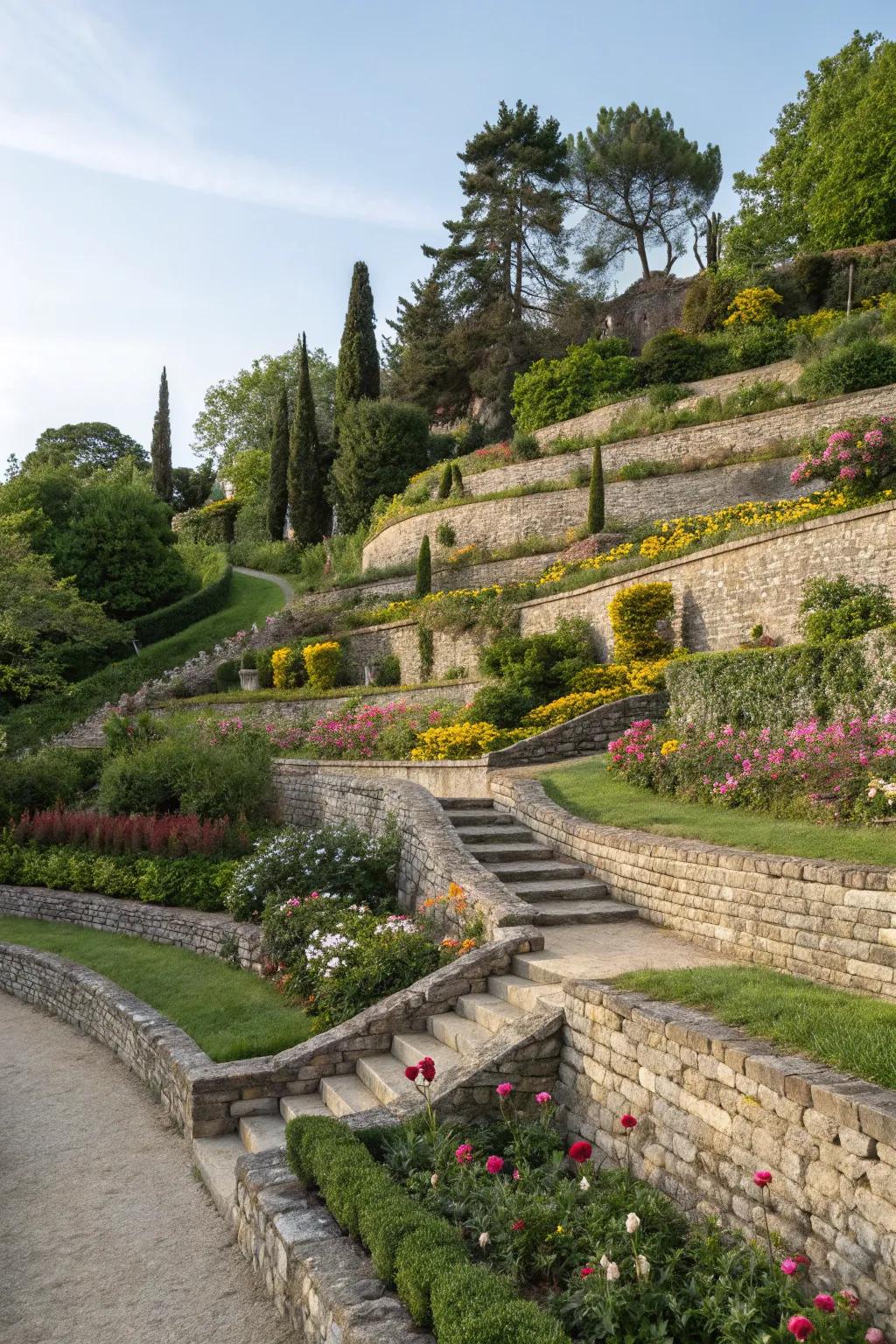 Stone retaining structures add organization and beauty.