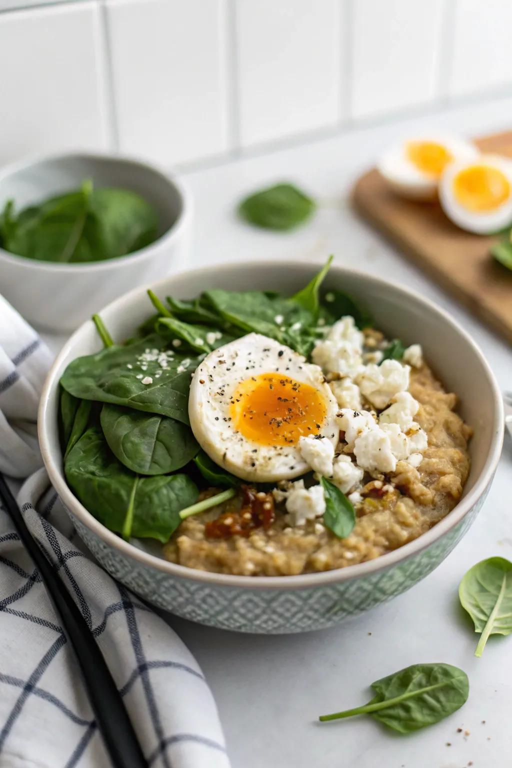 Savory oats, a surprisingly tasty late-night option.