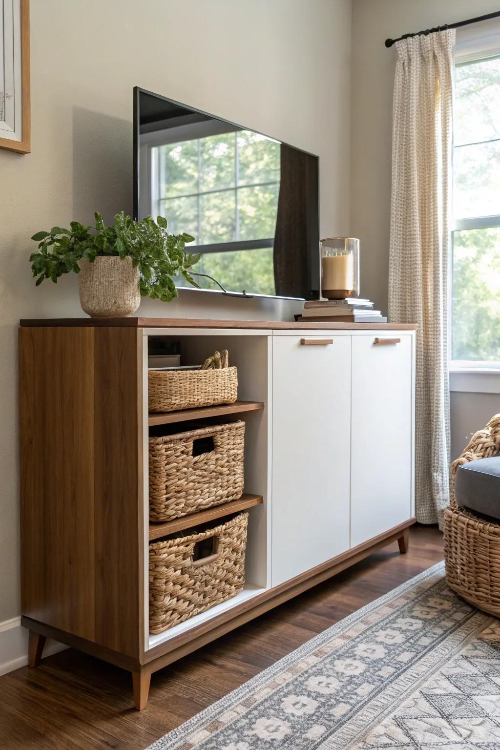 Smart storage solutions can keep your living room tidy and stylish.