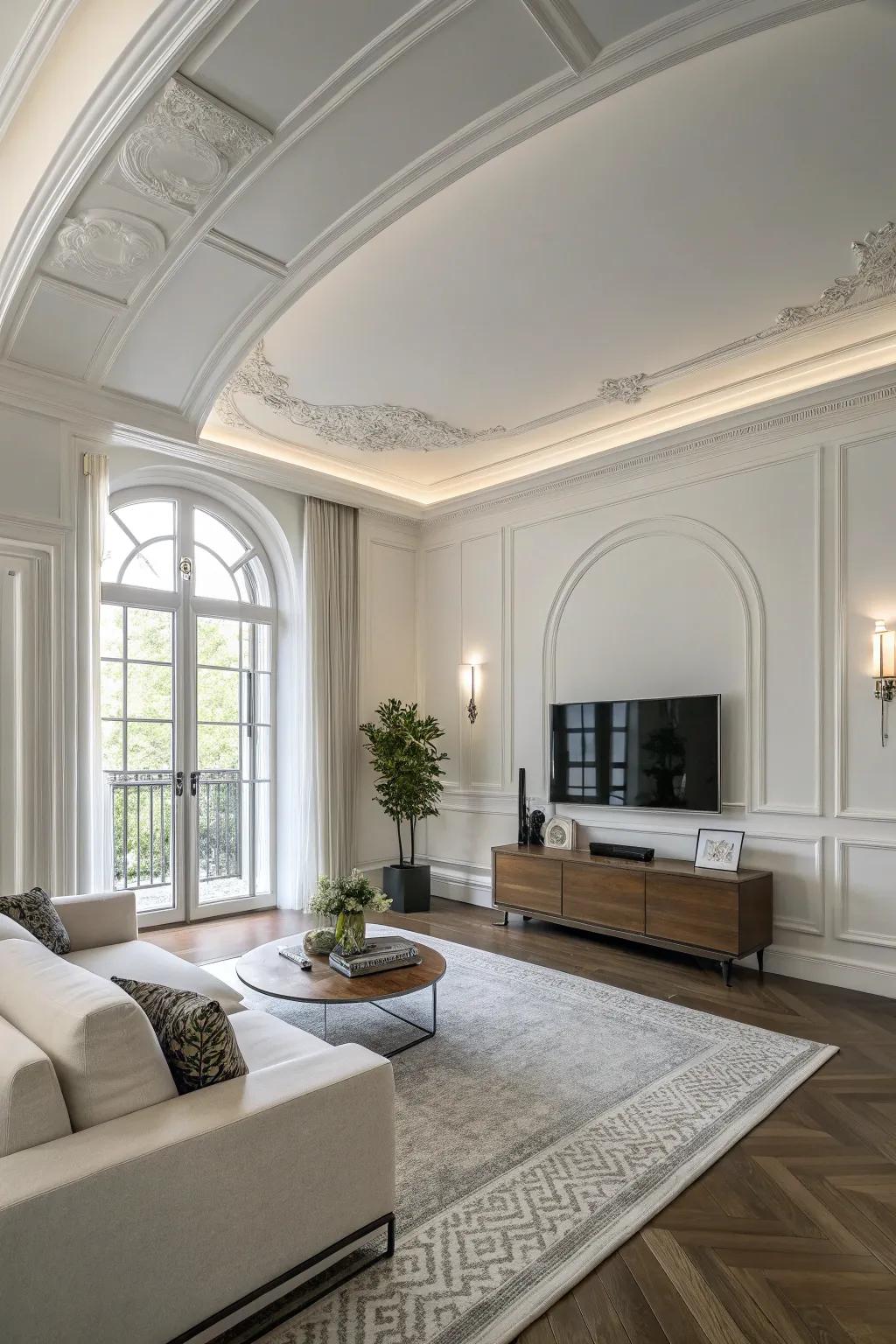 Streamlined and curved crown molding for a modern impression.