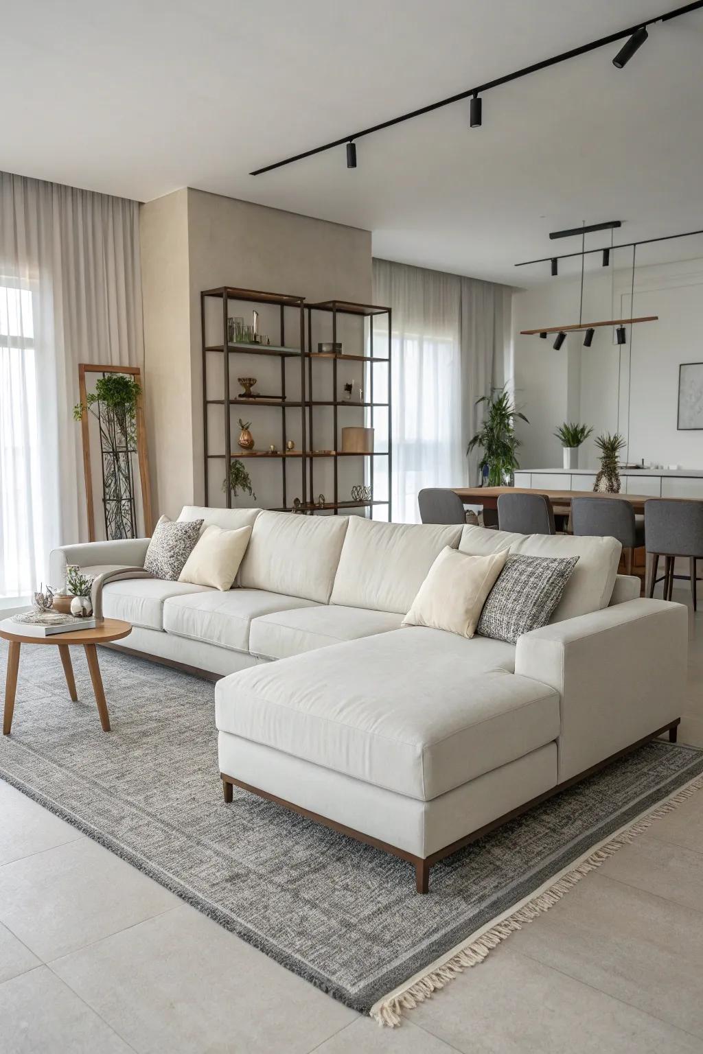 A minimalist sectional epitomizes modern simplicity.