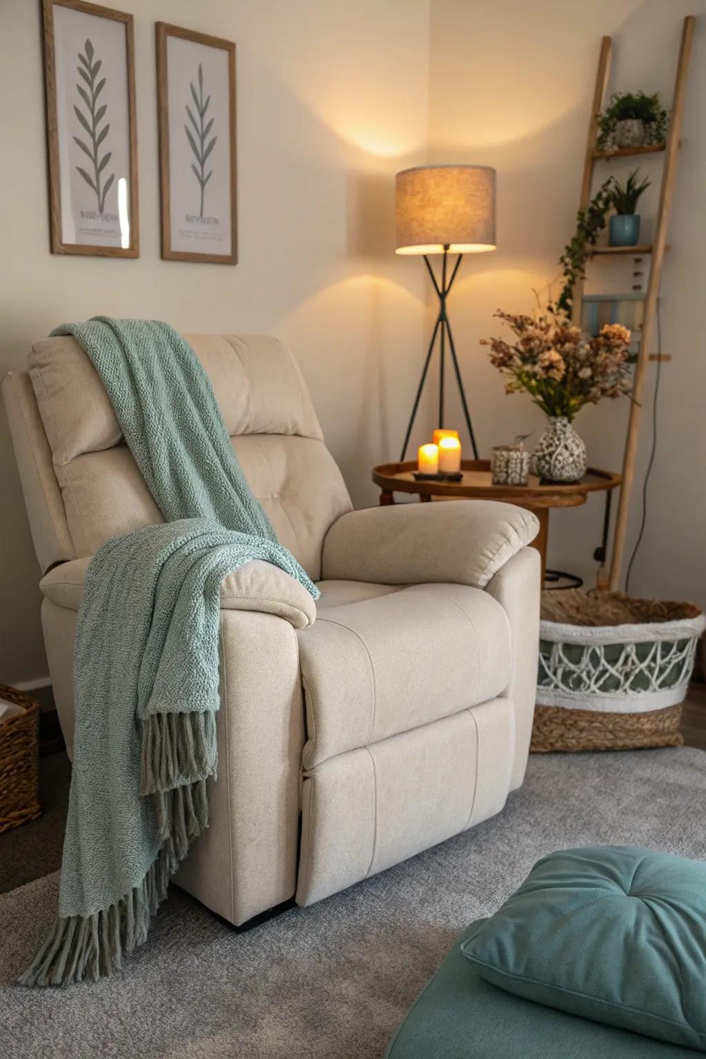 A dedicated relaxation zone with a cozy recliner.
