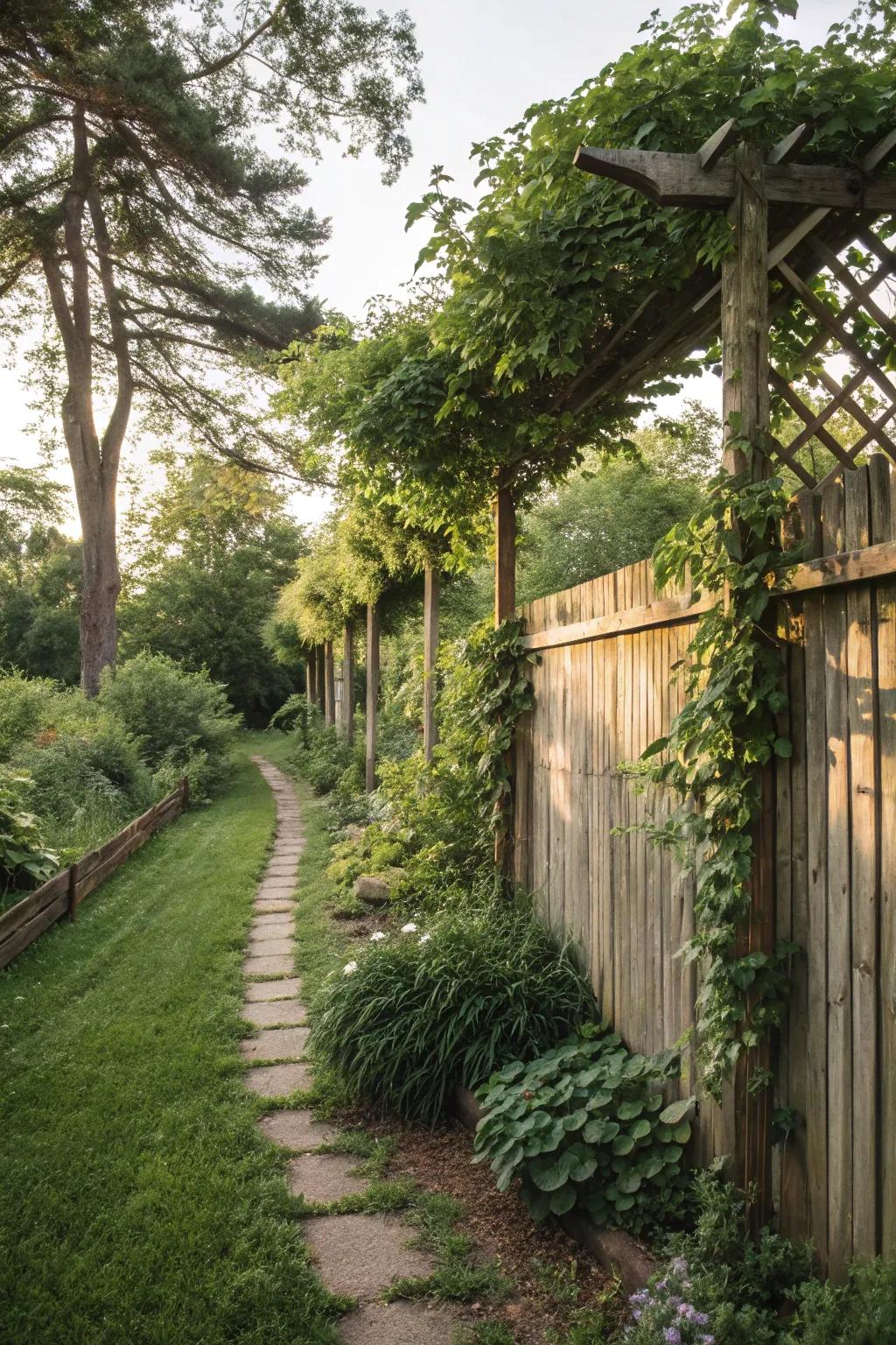 A wooden fence provides structure and privacy.