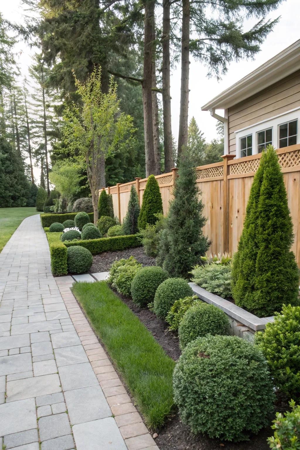 Evergreen shrubs bring consistent beauty.