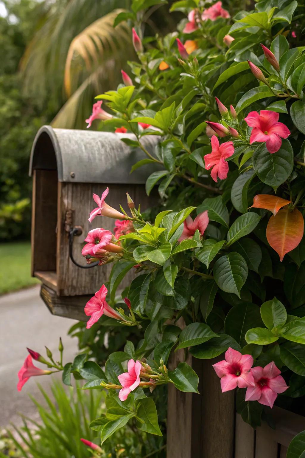 Tropical flowers deliver a sprinkle of exotic coloration to your mailbox.