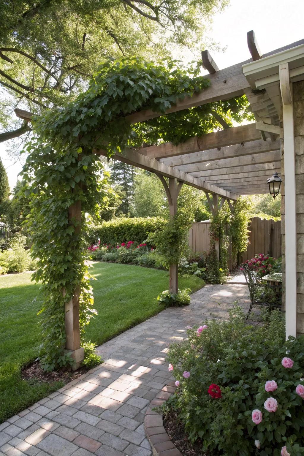 A pergola provides shade and a focal point for your backyard.