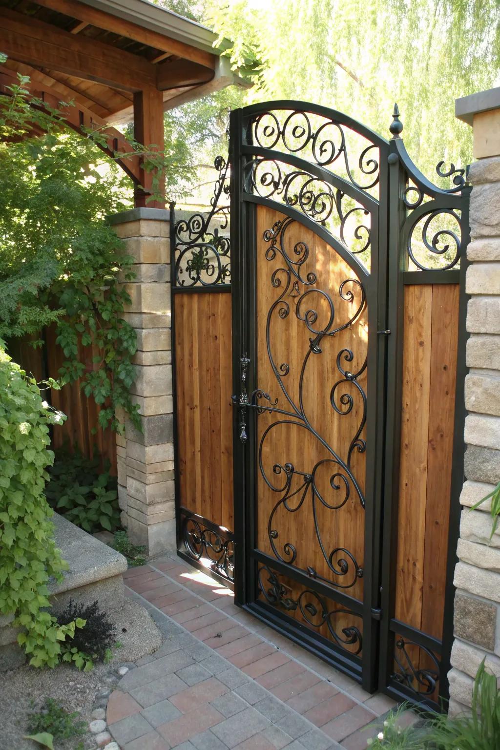 Elevate your garden's entrance with a blend of wood's warmth and metal's strength.