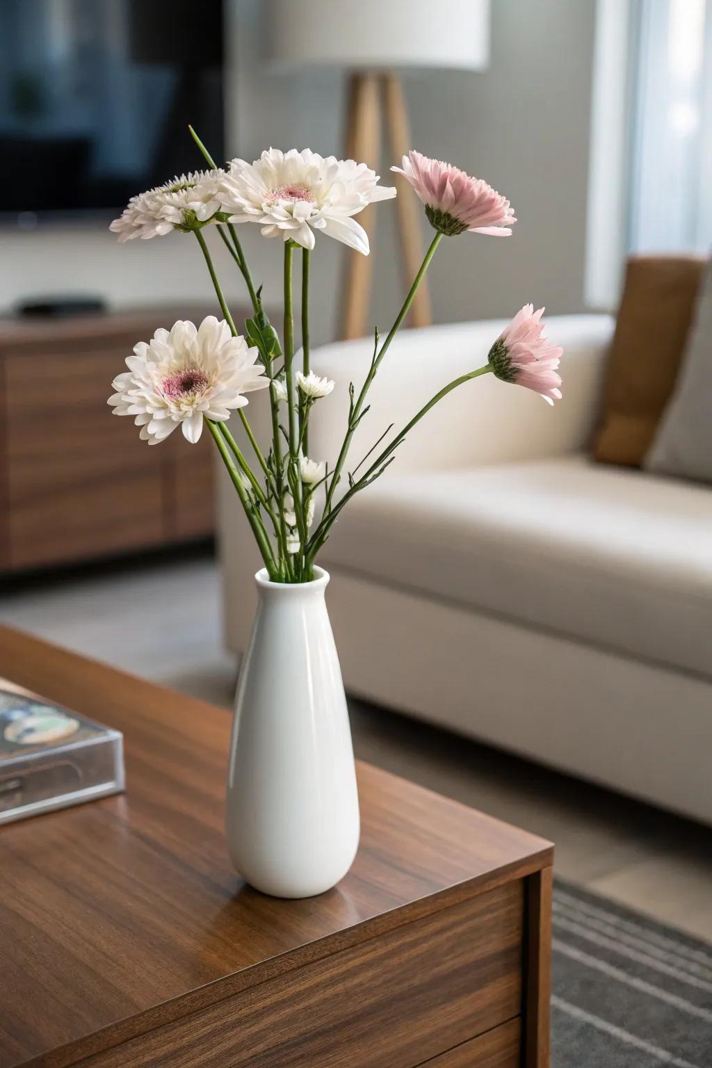 An essentialist floral exhibit reflecting the embodiment of simplicity and grace.
