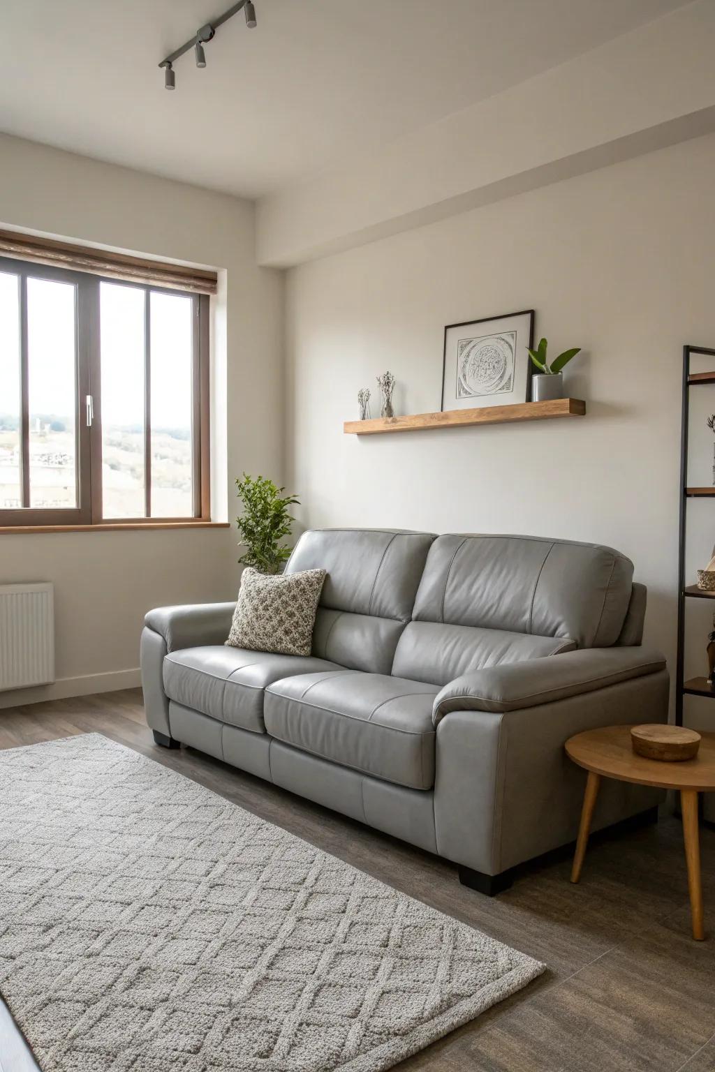 A minimalist family room with a spotlight on practicality and panache.