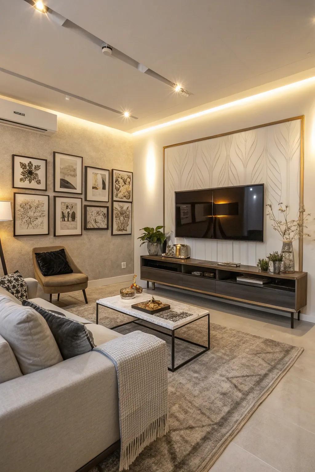 Unique pieces enrich the aesthetic of the living room.