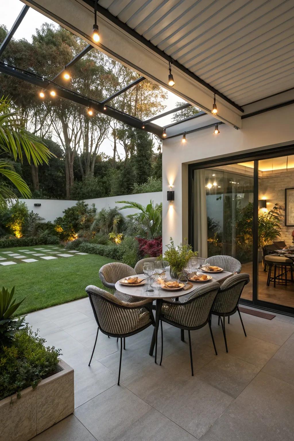 An outdoor dining area makes meals more enjoyable and memorable.
