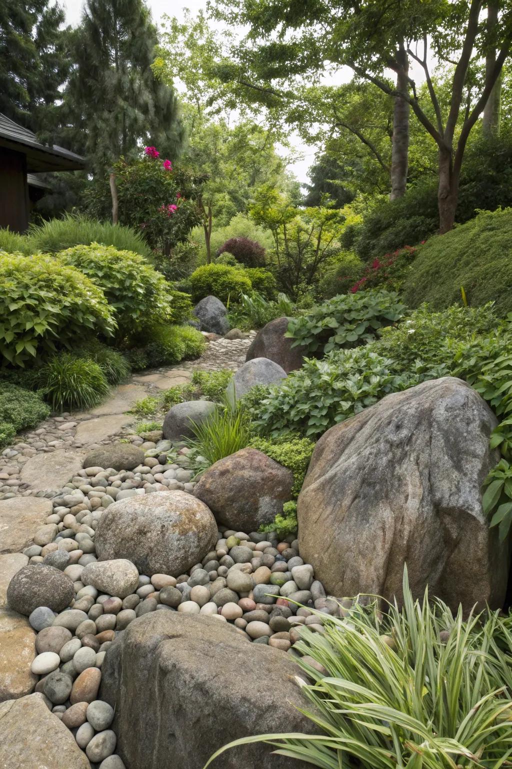 A mix of surfaces and dimensions creates visual intrigue in your garden.