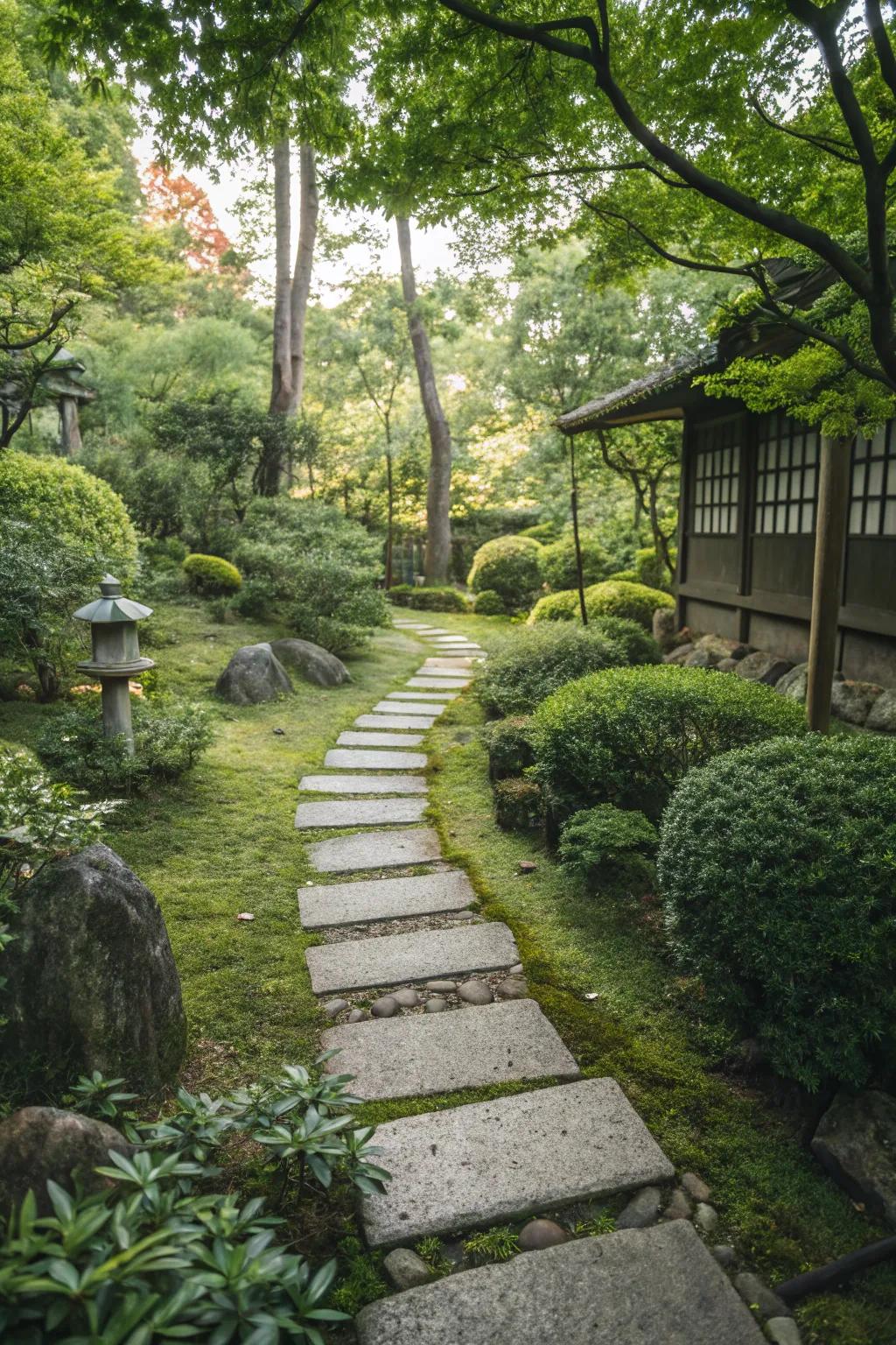 Stone pavers gracefully defining routes in a small garden.