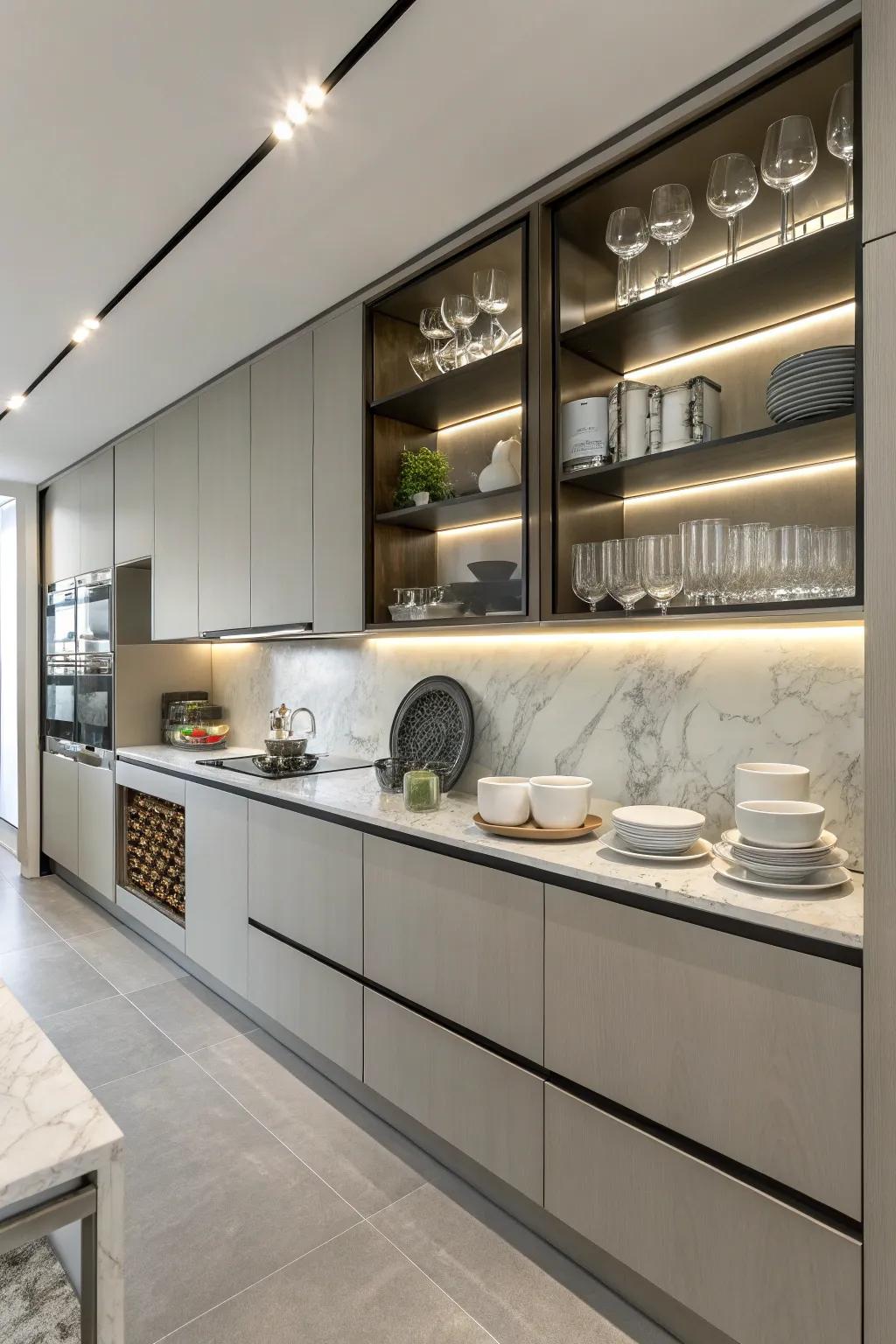 Establish an open and welcoming space by using stylish shelving.