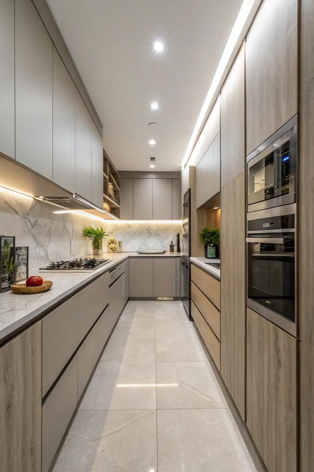 Elegant slender cabinets seamlessly integrated into a modern kitchen setting.