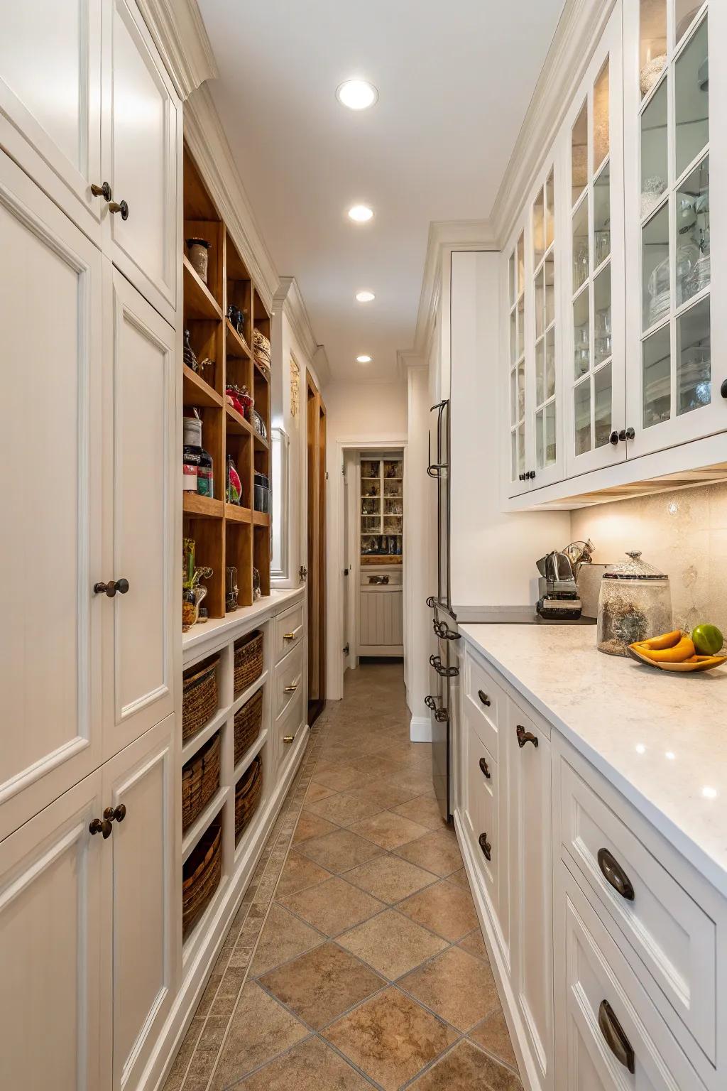 Vertical storage solutions make the most of narrow spaces.