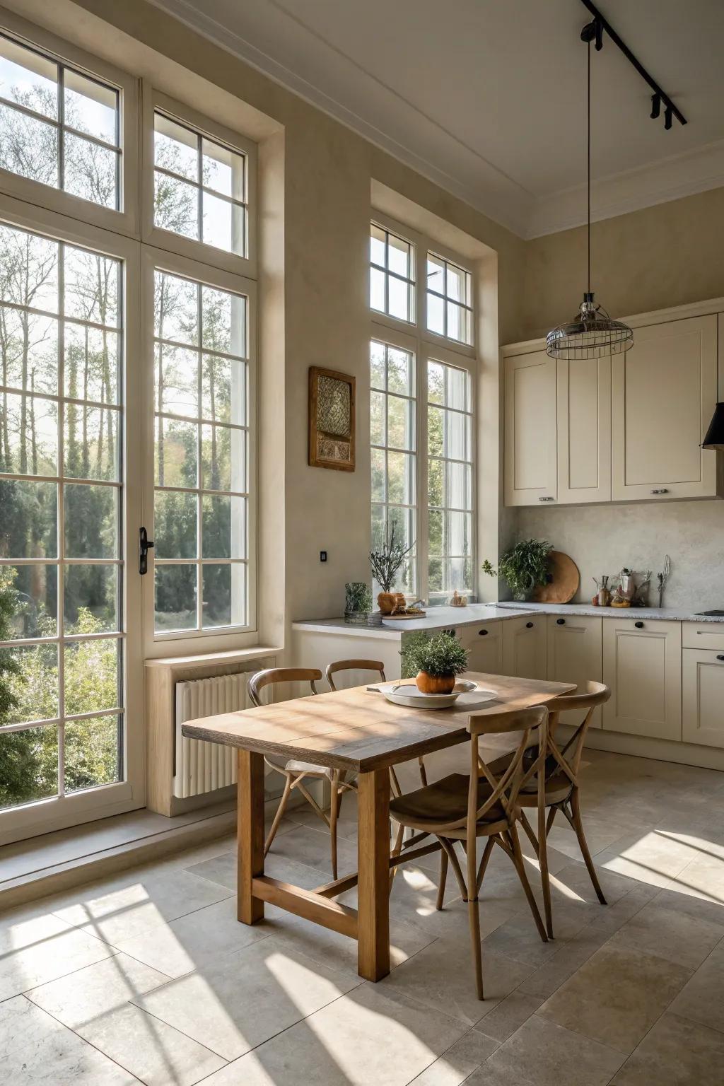 Sunlight enhances the beauty of neutral kitchen shades.