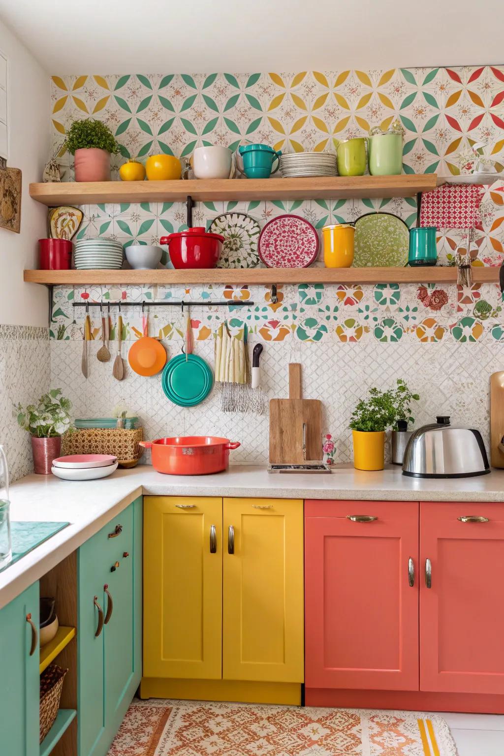 Decorative wall covering backsplashes provide a custom and colorful accent to kitchens.