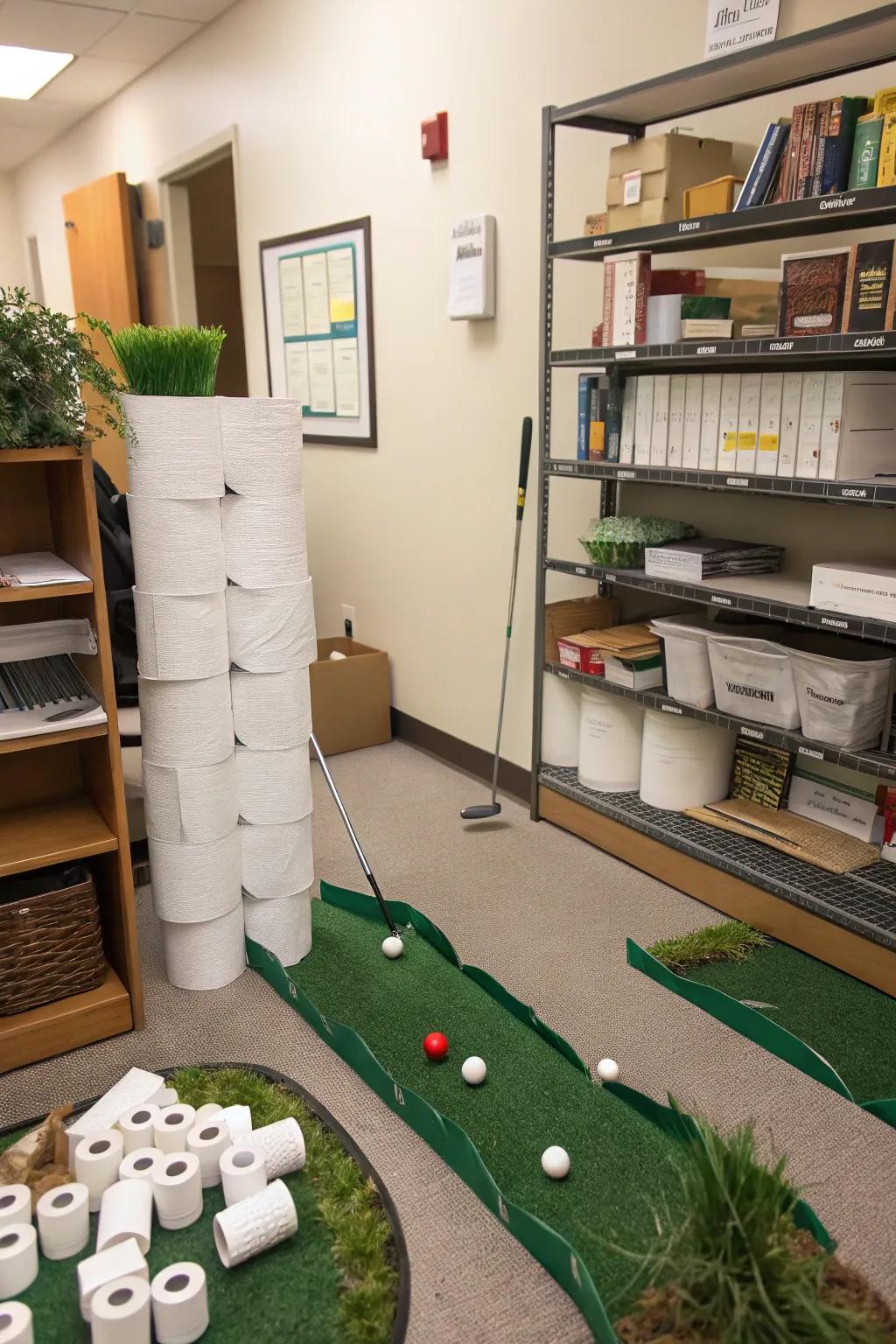 Supply closets can surprise with hidden golf holes.